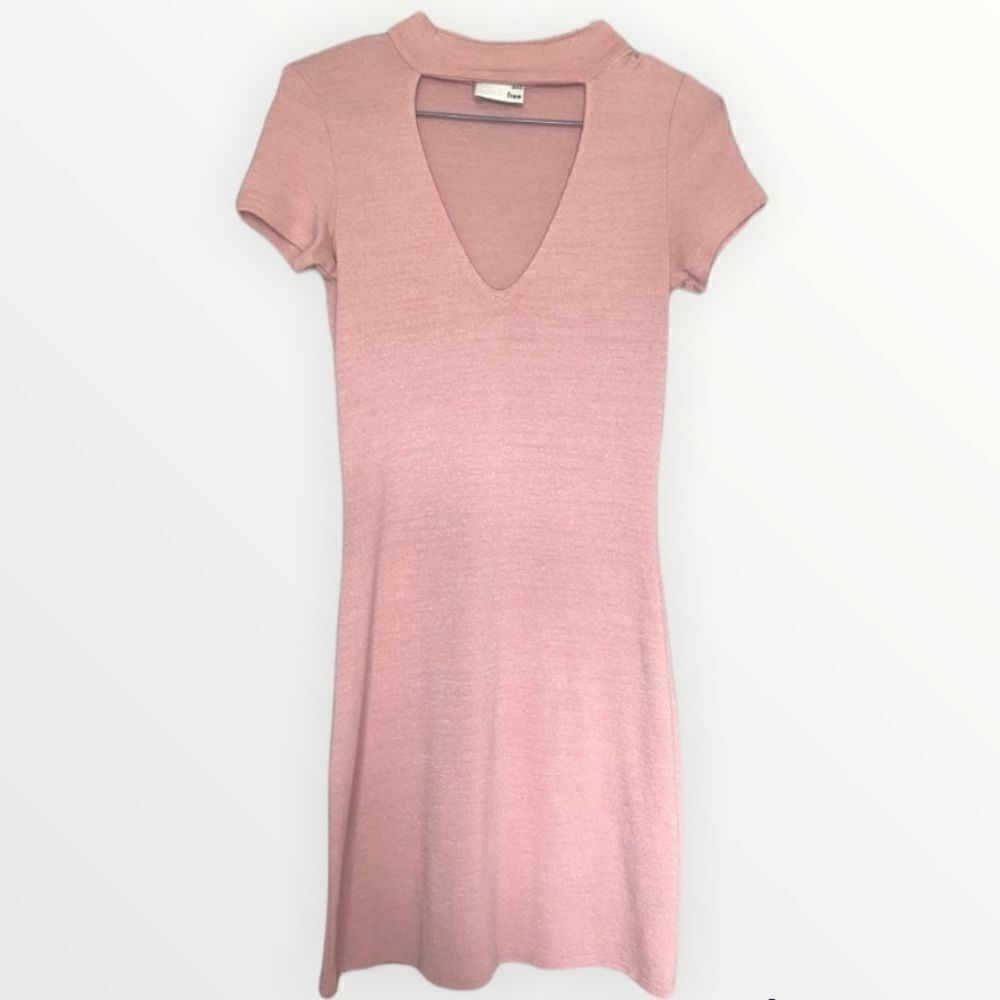 Wilfred Free | Aritzia Blush Pink Mock Neck Cut-Out T-Shirt Mini Dress Size XS